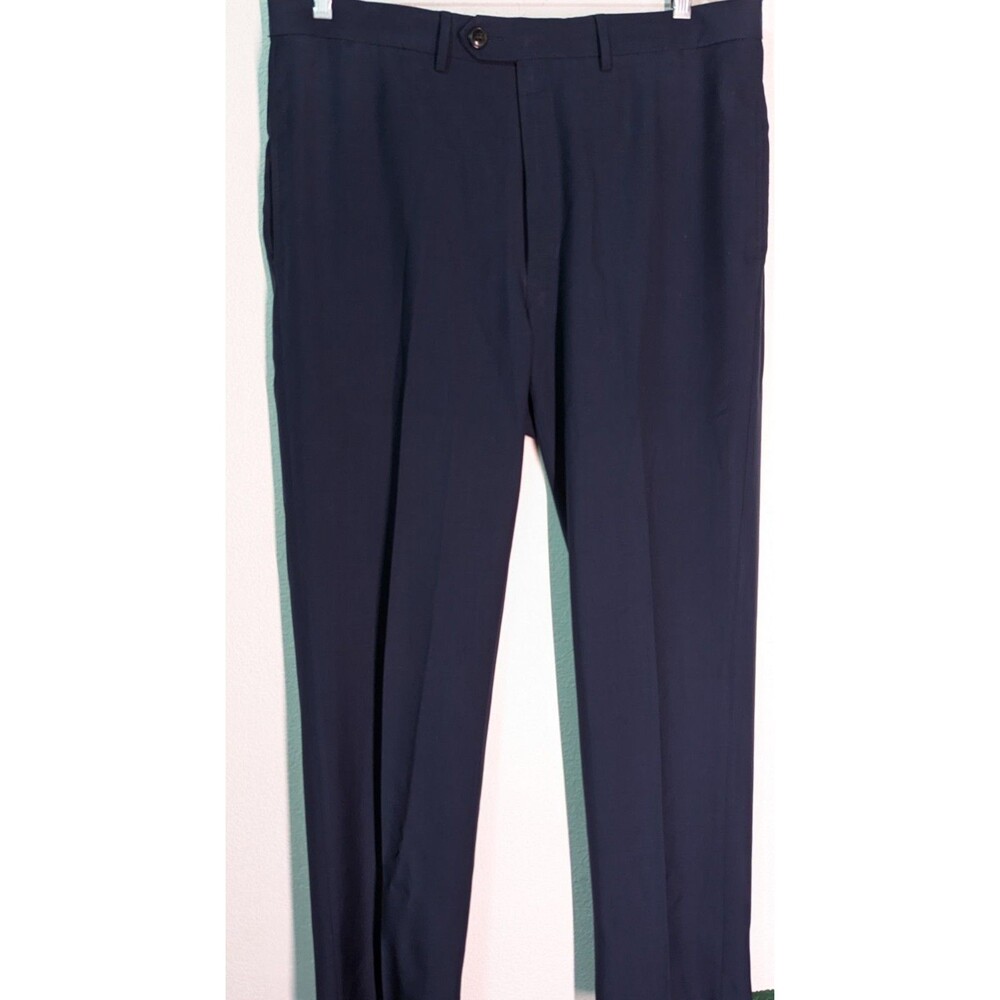 Haggar Men's Classic Fit Dress Pants ECLO Stria No Iron Blue Size 36x32 (947)